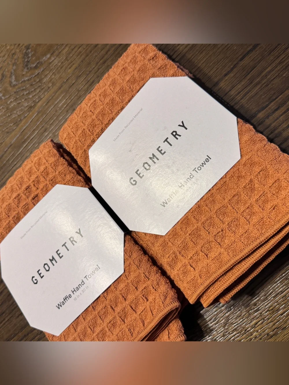 NWT Geometry Set of Two Waffle Knit Hand Towels - Clay